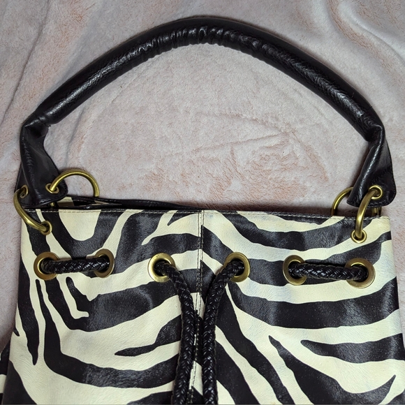 Zebra Shoulder Bag Embossed Animal Print Leather Studs Hobo Unique Handbag Boho - Picture 3 of 10